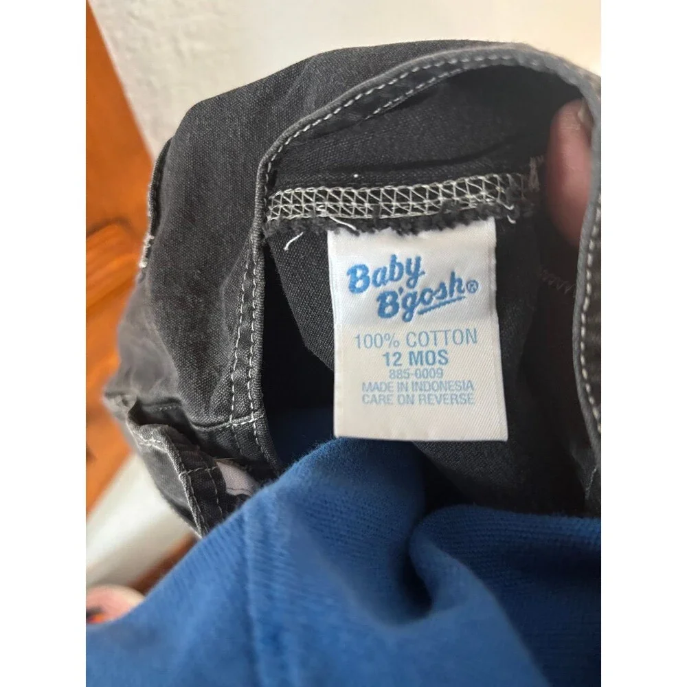 12 mths vintage baby Oshkosh b’gosh black overalls outfit car onesie